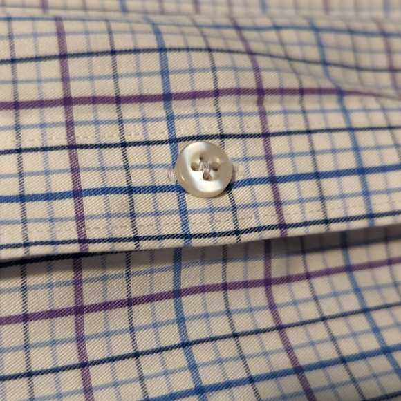 Michael by Michael Kors Brand Non Iron White Button Down Blue and Purple Checks - Picture 3 of 7